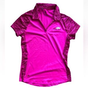 Adidas Women's Golf Prime Green Polo Screaming Pink Wild XS Logo Seven Oaks